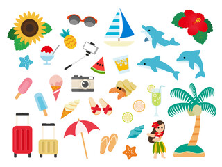 夏　バカンス　旅行　アイコン　セット