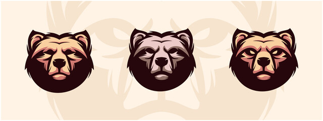 Bear head logo set. Design element for company logo, label, emblem, apparel or other merchandise. Scalable and editable Vector illustration