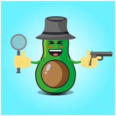 Cute half avocado detective cartoon character design