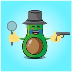 Cute half avocado detective cartoon character design