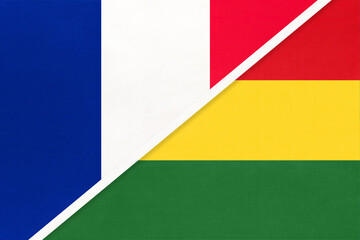 France and Bolivia, symbol of national flags from textile. Championship between two countries.