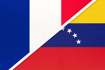 France and Venezuela, symbol of national flags from textile. Championship between two countries.