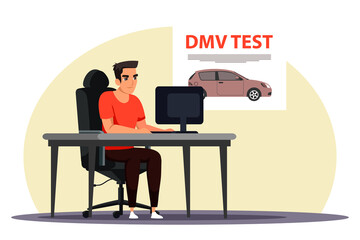 Man passing test on computer to get driver license