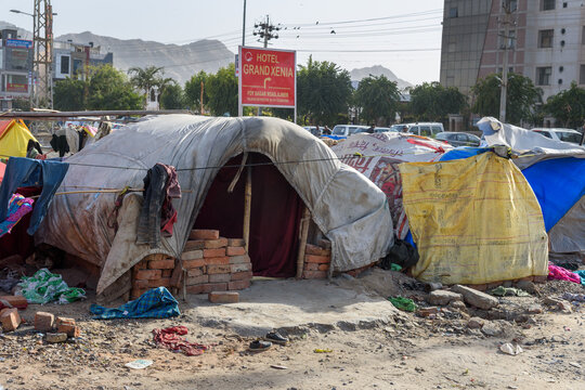 Poor People Come With Family To The City From The Village For Work. And They Living In The Street In Tent Home. Ajmer. Rajasthan. India