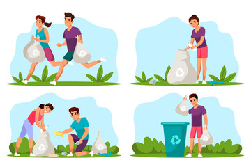 Fototapeta premium Vector character illustration of plogging concept