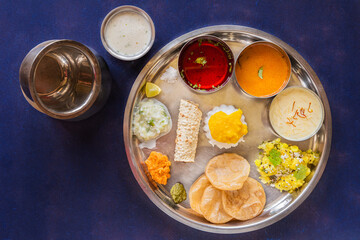 Traditional home cooked  Maharashtrian meal or thali.