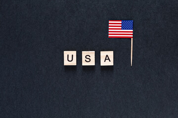 USA, America lettering on a black background