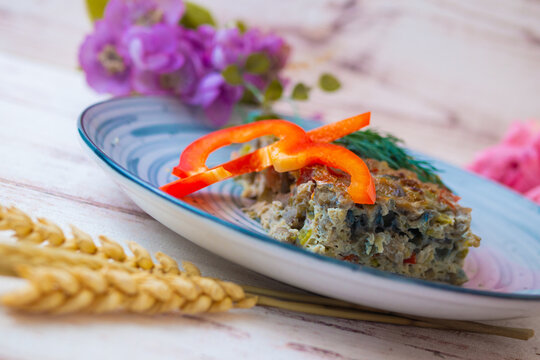 healthy food vegetarian cutlet decorated with greens