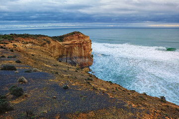 Landscape view of a cliff from 12 apostles during bad weather