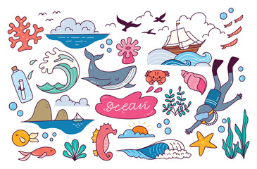 Naklejka premium World ocean day doodle element