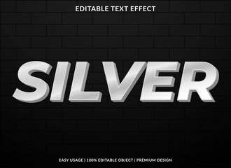 silver text effect template with 3d style and bold font concept use for brand label and logotype sticker