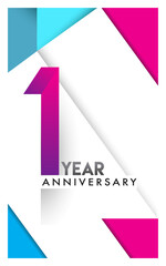 1st years anniversary logo, vector design birthday celebration with colorful geometric isolated on white background.
