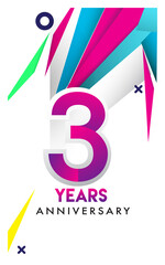 3rd years anniversary logo, vector design birthday celebration with colorful geometric isolated on white background.