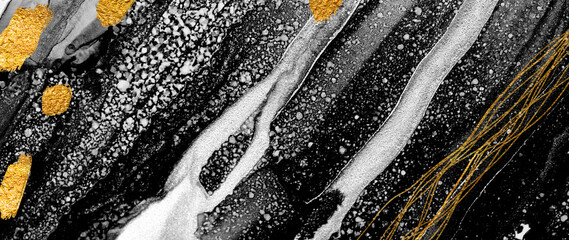 Luxurious ink bouquet nature. Art&Gold. Very beautiful transparent creativity. Abstract artwork. Ink colors are amazingly bright, luminous, translucent, free-flowing. Masterpiece of designing art. © CARACOLLA