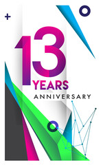 13th years anniversary logo, vector design birthday celebration with colorful geometric isolated on white background.