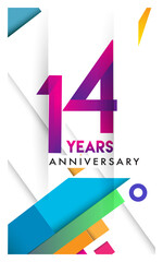 14th years anniversary logo, vector design birthday celebration with colorful geometric isolated on white background.