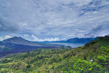 Fototapeta na wymiar Wide nature shot of Mount Batur which is also one of volcano in Bali, Indonesia.