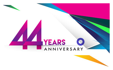 44th years anniversary logo, vector design birthday celebration with colorful geometric isolated on white background.