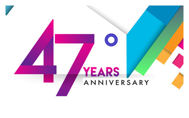 47th years anniversary logo, vector design birthday celebration with colorful geometric isolated on white background.