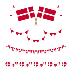 Set, collection of flags, borders and garlands for Flag Day in Denmark and other danish national holidays.
