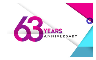 63rd years anniversary logo, vector design birthday celebration with colorful geometric isolated on white background.