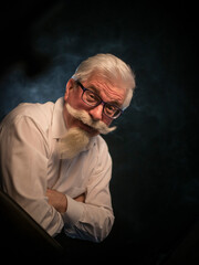 Portrait brutal, majestic, rich and mature man, scientist, farmer, scientist, doctor, with gray hair