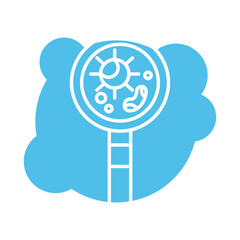 magnifying glass with covid19 virus particle block style