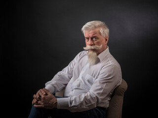 Portrait brutal, majestic, rich and mature man, scientist, farmer, scientist, doctor, with gray hair