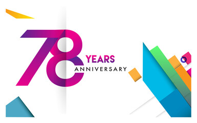 78th years anniversary logo, vector design birthday celebration with colorful geometric isolated on white background.