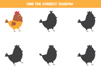 Find the correct shadow of cute cartoon hen.