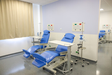 Patient bed. Observe the symptoms. The bed has a place to put things. Blue patient bed, blue adjustable bed