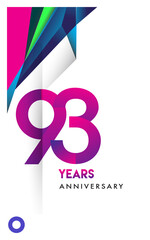 93rd years anniversary logo, vector design birthday celebration with colorful geometric isolated on white background.