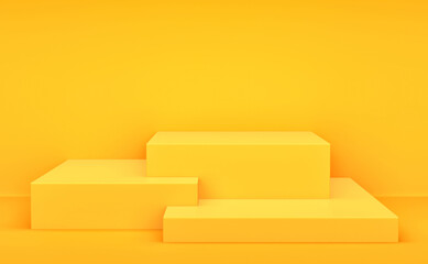 Yellow boxes, product display stand on orange background