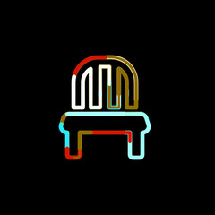 Symbol chair from multi-colored circles and stripes. Red, brown, blue, white