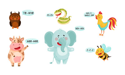 Cute Animals Emitting Sounds and Tooting Vector Set