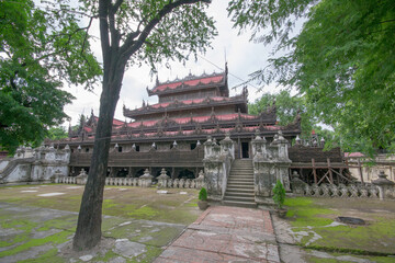 Mandalay, Myanmar - August 15th 2015 : an historic Buddhist monastery located near Mandalay Hill, Mandalay Region, Myanmar