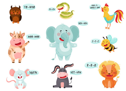 Cute Animals Emitting Sounds and Tooting Vector Set