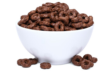 Chocolate covered rings breakfast cereals in bowl