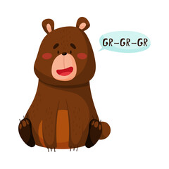 Brown Bear with Open Mouth Making Growling Sound Isolated on White Background Vector Illustration
