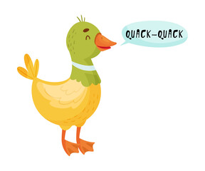 Duck with Open Mouth Making Quack Sound Isolated on White Background Vector Illustration