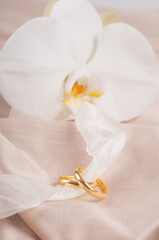 wedding rings on the silk