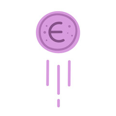 Euro flying coin. Video, computer game, cyber sport, gambling, investment. Money, cash. Play, win, luck, casino.
Flat hand drawn vector design element isolated on white background. Purple color.