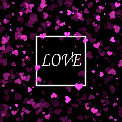 Illustration of a love love in a white frame on a dark background with flowing hearts. Happy valentines day and wedding design elements.