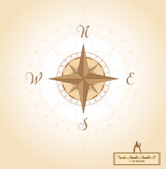 Compass direction. Navigation wind rose illustration. Old vintage map. Wind rose a tool to guide travelers and read maps. North, South, East, West. vector brown illustartion