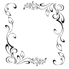 Fototapeta premium frame 46. unique decorative frame with stylized flowers on stems with leaflets and curls in black lines on a white background