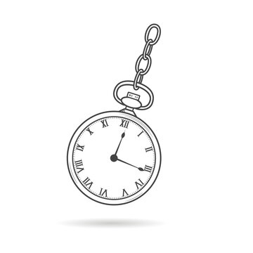 Hypnosis watch. Stopwatch for hypnotherapy. Pocketwatch with chain. Sport countdown timer. Line graphic vector simple illustration