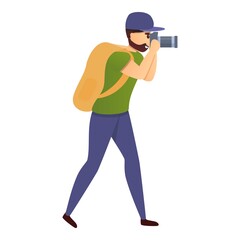 Fototapeta na wymiar Tourist with camera icon. Cartoon of tourist with camera vector icon for web design isolated on white background