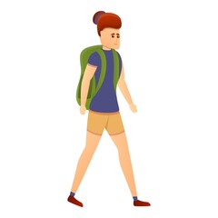 Walking tourist girl icon. Cartoon of walking tourist girl vector icon for web design isolated on white background