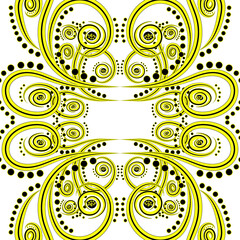 the pattern of their fantasy drawing is the line of the plant stem and circles, a crocheted pattern on a white background