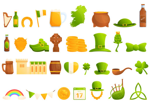 Ireland icons set. Cartoon set of Ireland vector icons for web design